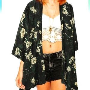 Floral Open Front Plus Size Kimono Beach Cover-up